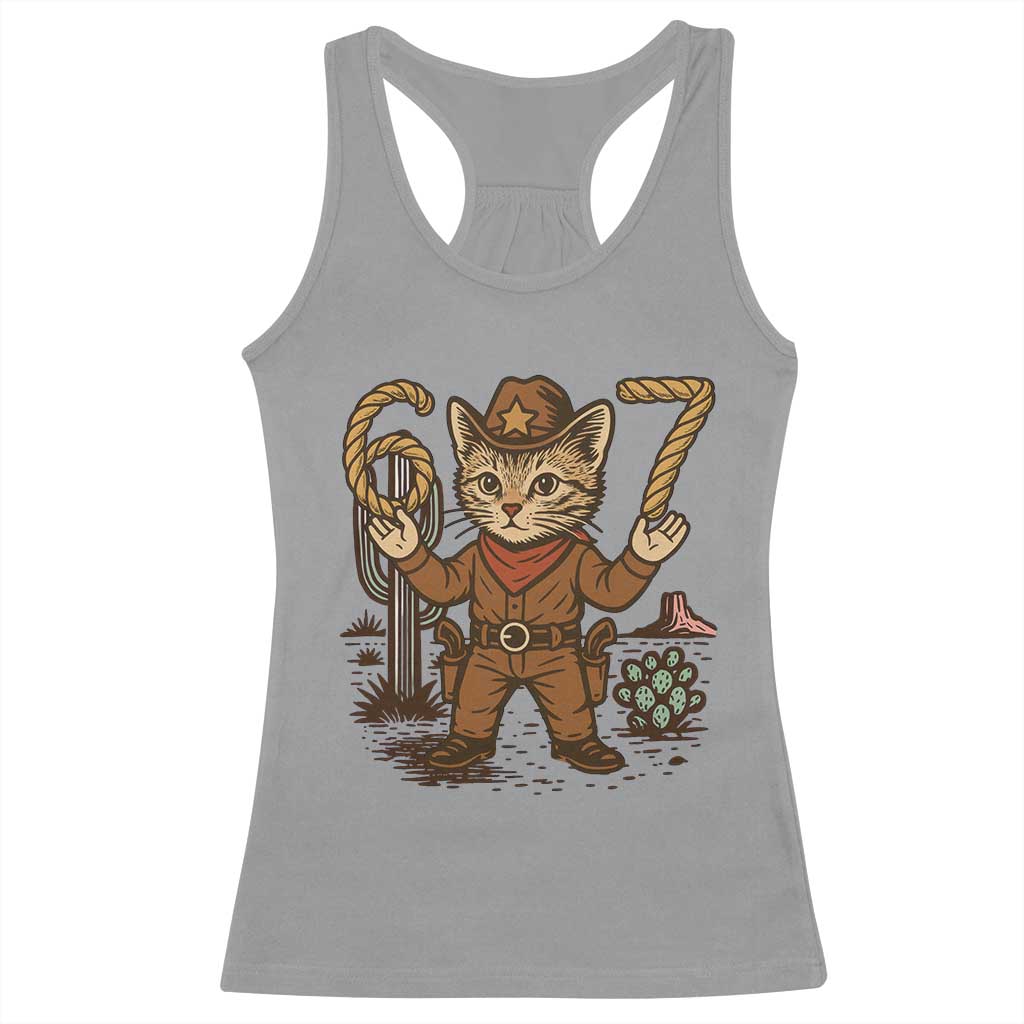 Funny Cowcat Six Seven Meme Racerback Tank Top Gen Alpha 67 Trend Gift - Wonder Print Shop