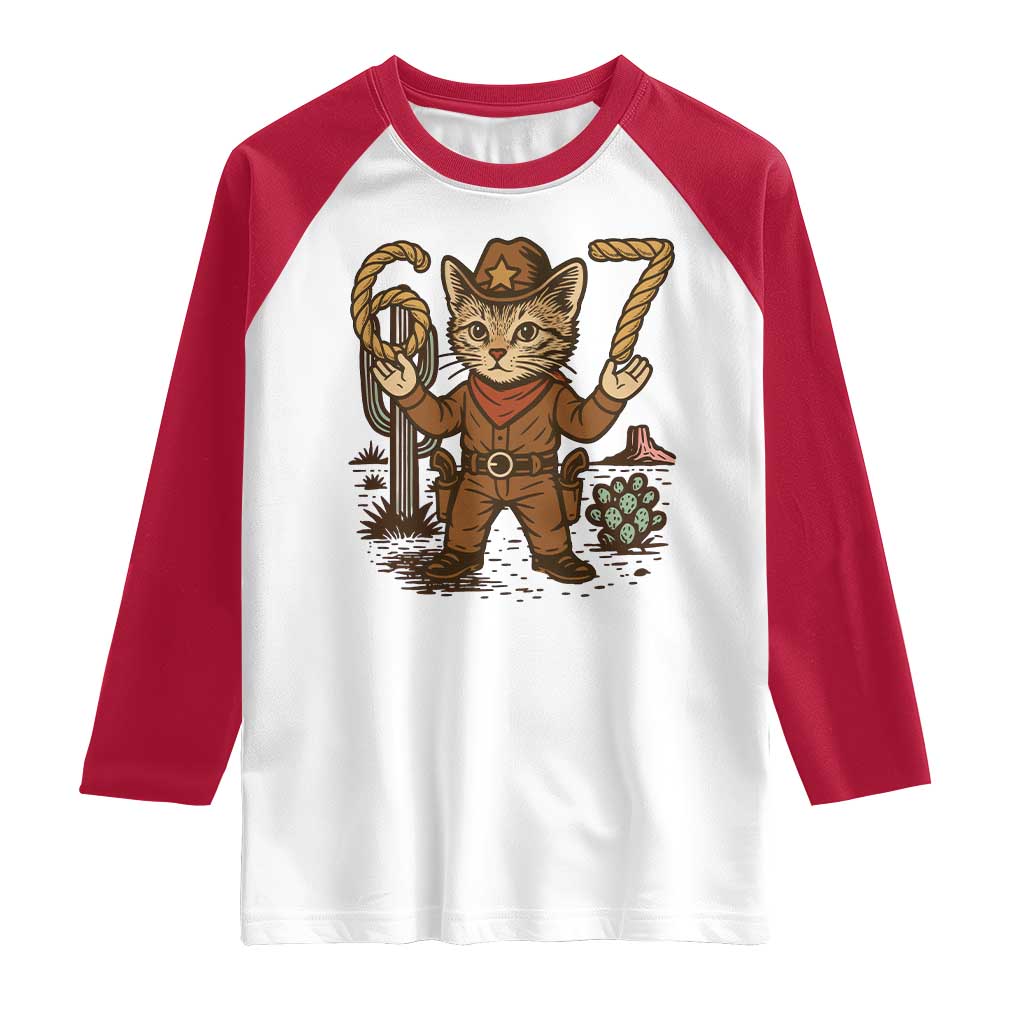 Funny Cowcat Six Seven Meme Raglan Shirt Gen Alpha 67 Trend Gift - Wonder Print Shop