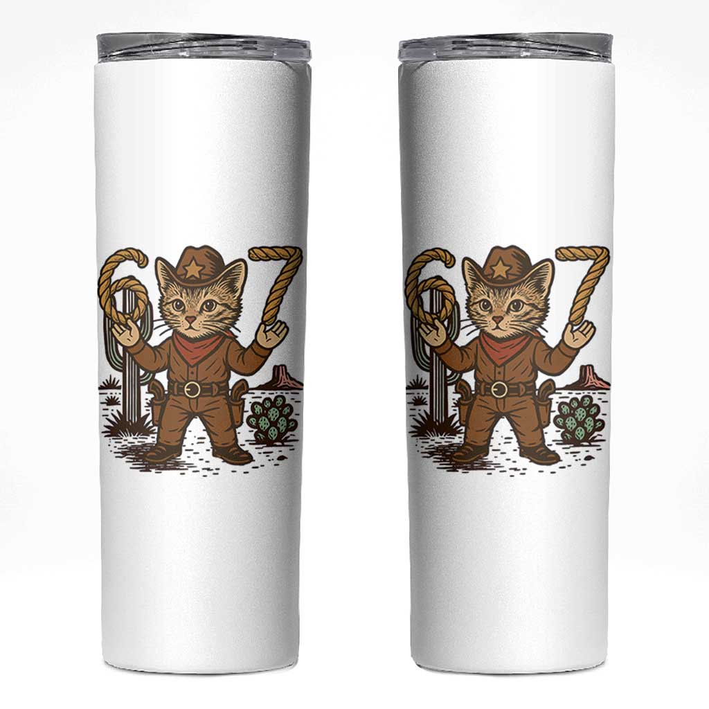 Funny Cowcat Six Seven Meme Skinny Tumbler Gen Alpha 67 Trend Gift - Wonder Print Shop