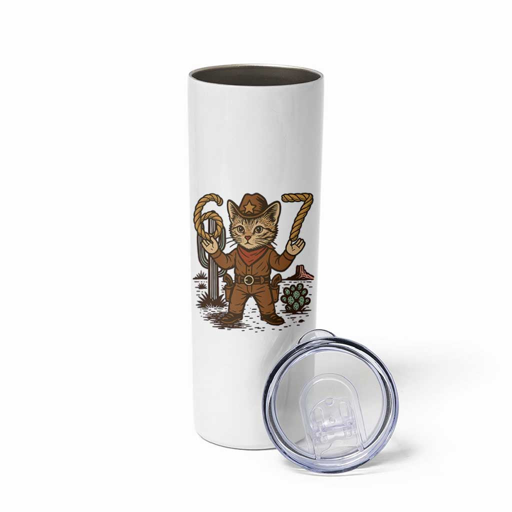 Funny Cowcat Six Seven Meme Skinny Tumbler Gen Alpha 67 Trend Gift - Wonder Print Shop