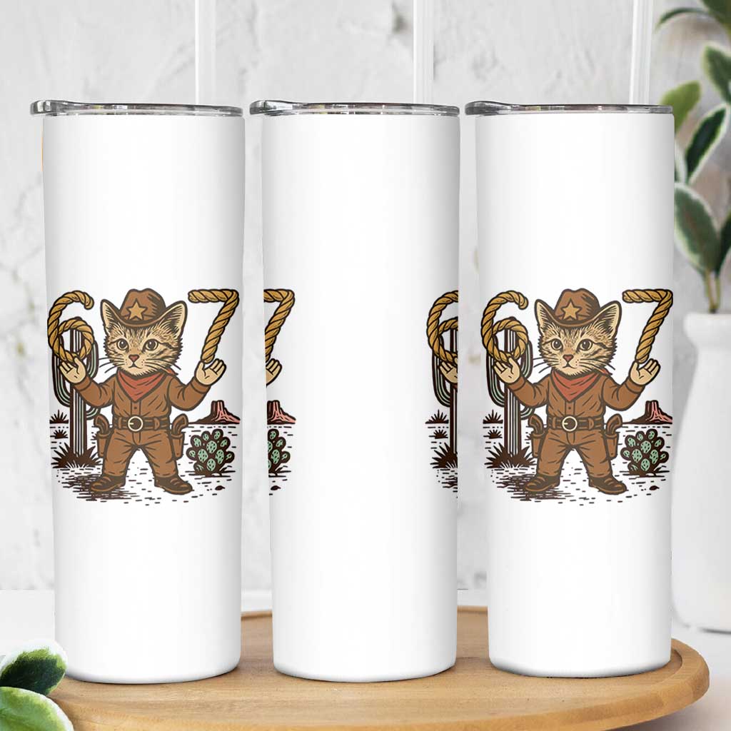 Funny Cowcat Six Seven Meme Skinny Tumbler Gen Alpha 67 Trend Gift - Wonder Print Shop