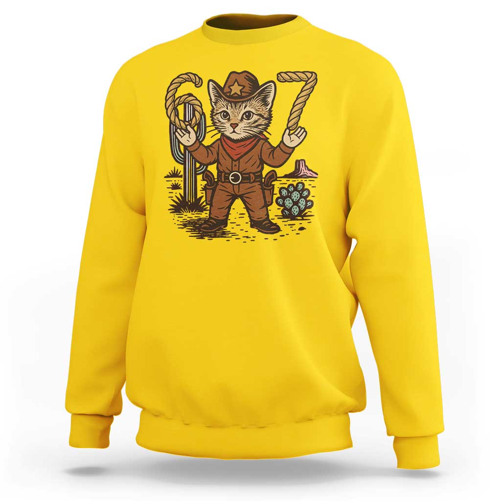 Funny Cowcat Six Seven Meme Sweatshirt Gen Alpha 67 Trend Gift - Wonder Print Shop