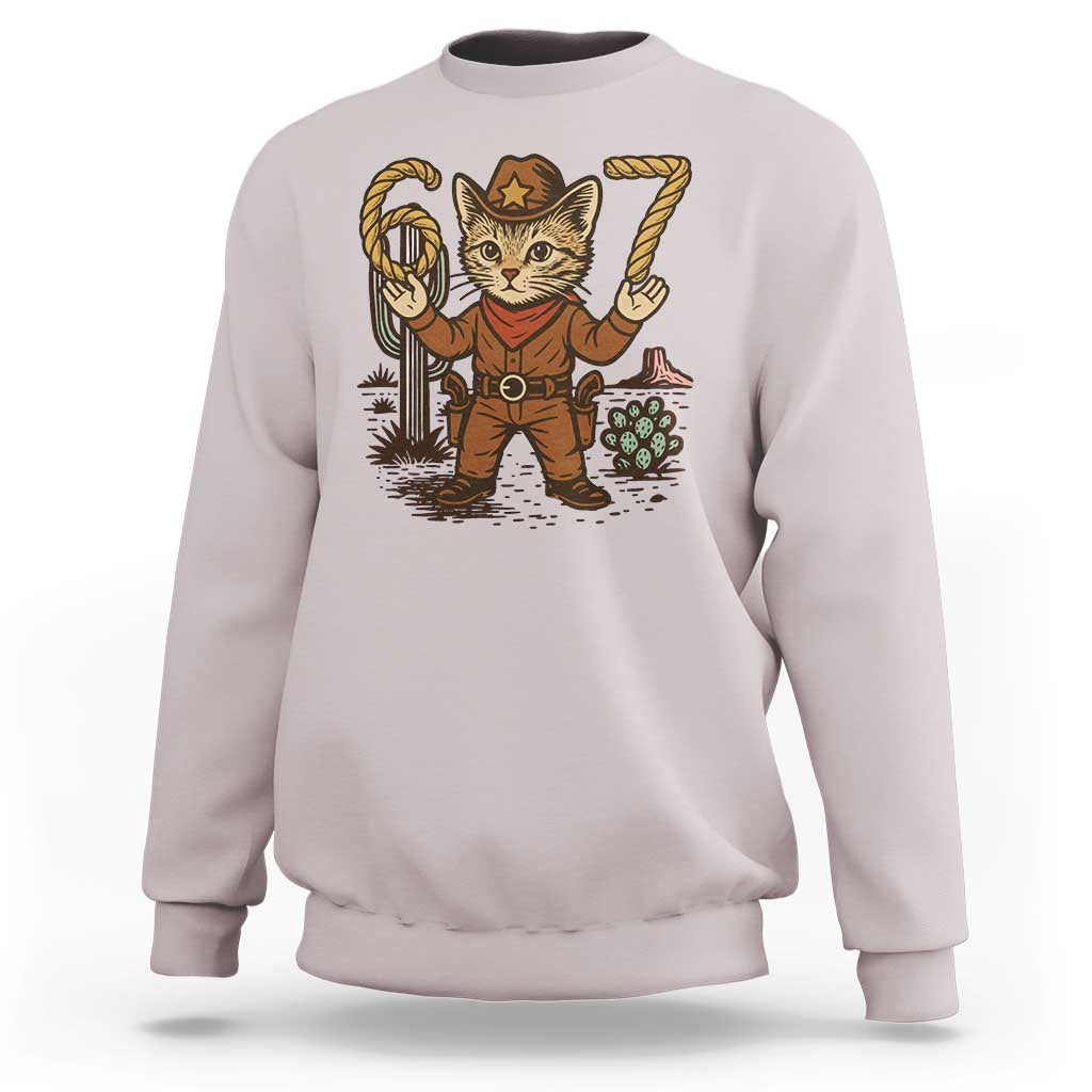 Funny Cowcat Six Seven Meme Sweatshirt Gen Alpha 67 Trend Gift - Wonder Print Shop