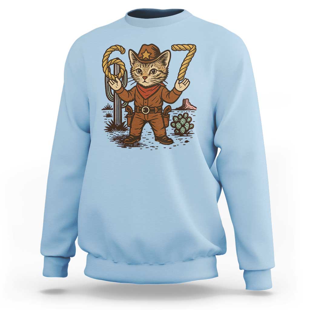 Funny Cowcat Six Seven Meme Sweatshirt Gen Alpha 67 Trend Gift - Wonder Print Shop