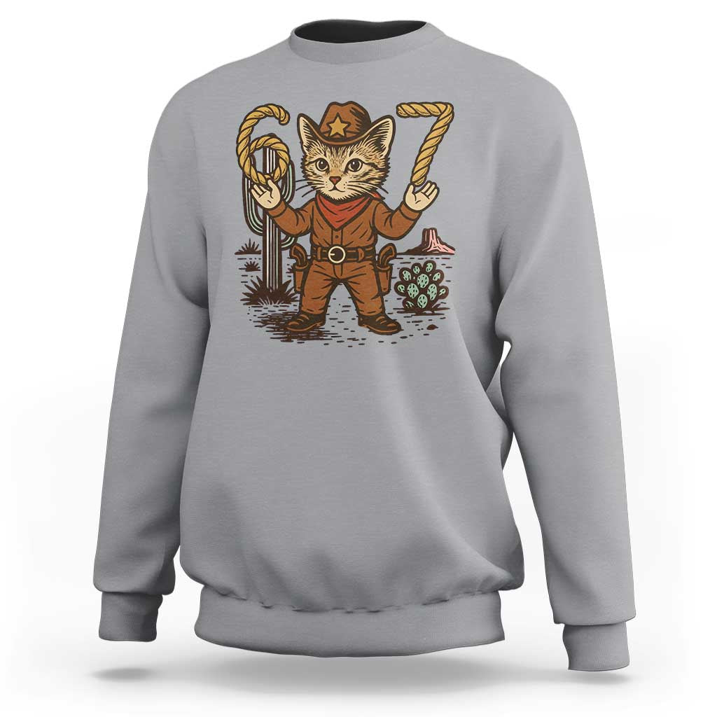 Funny Cowcat Six Seven Meme Sweatshirt Gen Alpha 67 Trend Gift - Wonder Print Shop