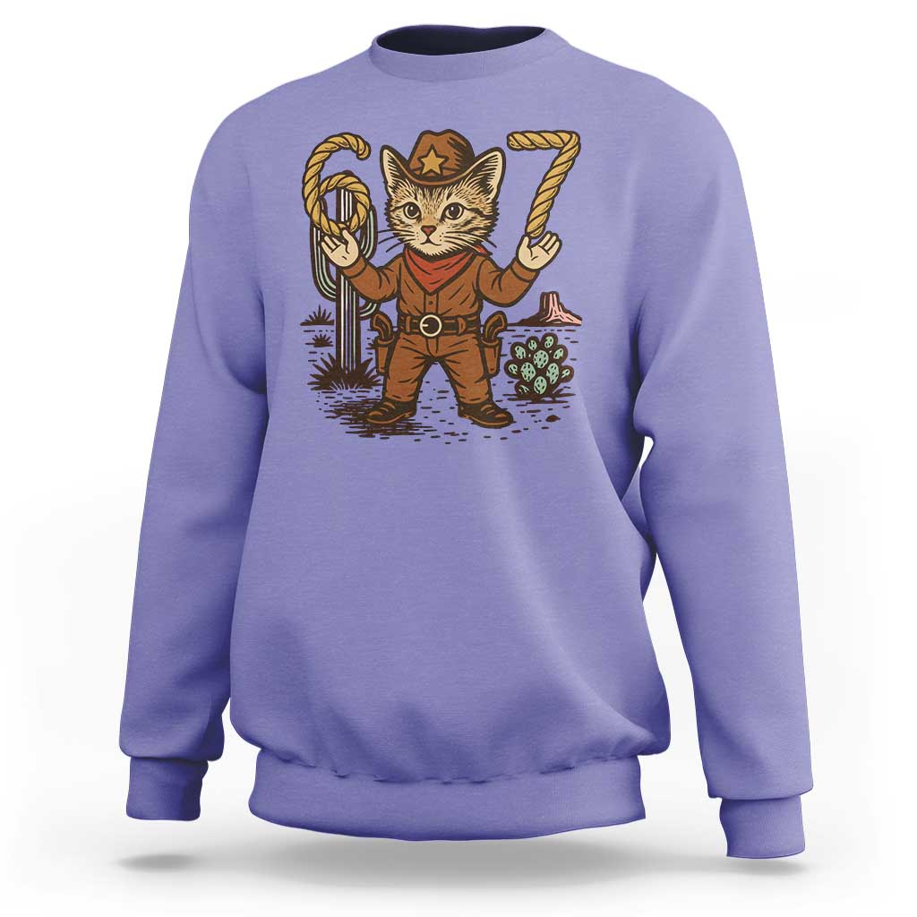 Funny Cowcat Six Seven Meme Sweatshirt Gen Alpha 67 Trend Gift - Wonder Print Shop