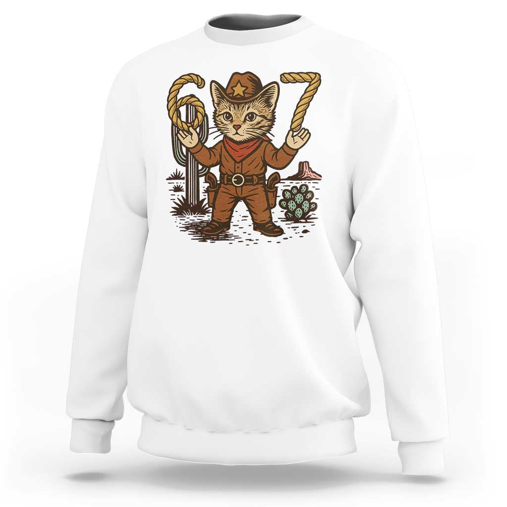 Funny Cowcat Six Seven Meme Sweatshirt Gen Alpha 67 Trend Gift - Wonder Print Shop
