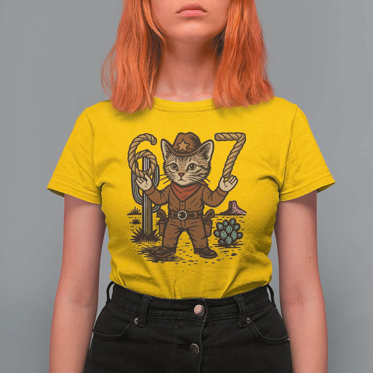 Funny Cowcat Six Seven Meme T Shirt For Women Gen Alpha 67 Trend Gift - Wonder Print Shop