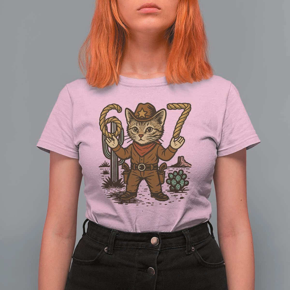 Funny Cowcat Six Seven Meme T Shirt For Women Gen Alpha 67 Trend Gift - Wonder Print Shop