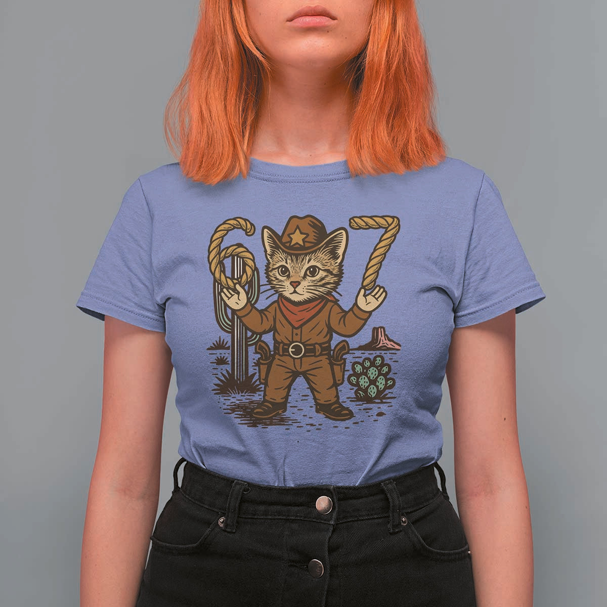 Funny Cowcat Six Seven Meme T Shirt For Women Gen Alpha 67 Trend Gift - Wonder Print Shop