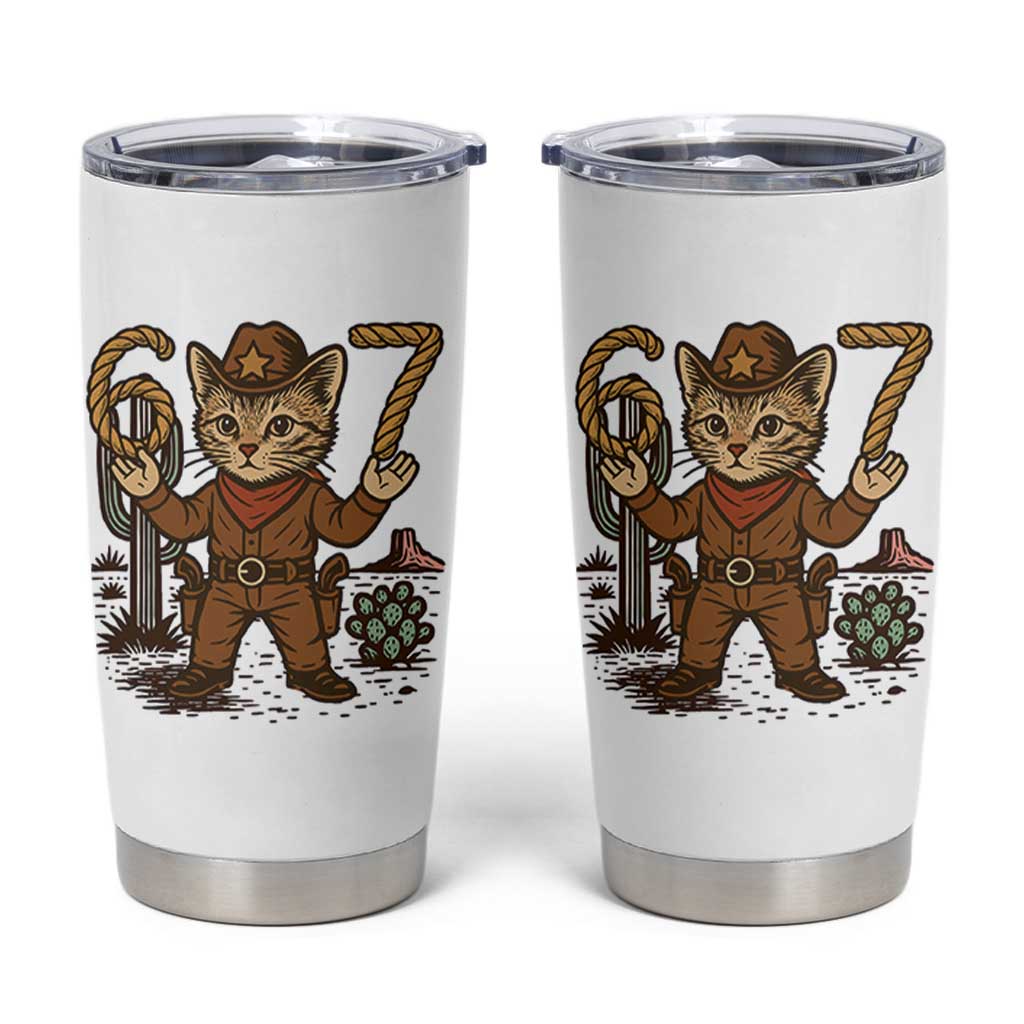 Funny Cowcat Six Seven Meme Tumbler Cup Gen Alpha 67 Trend Gift - Wonder Print Shop