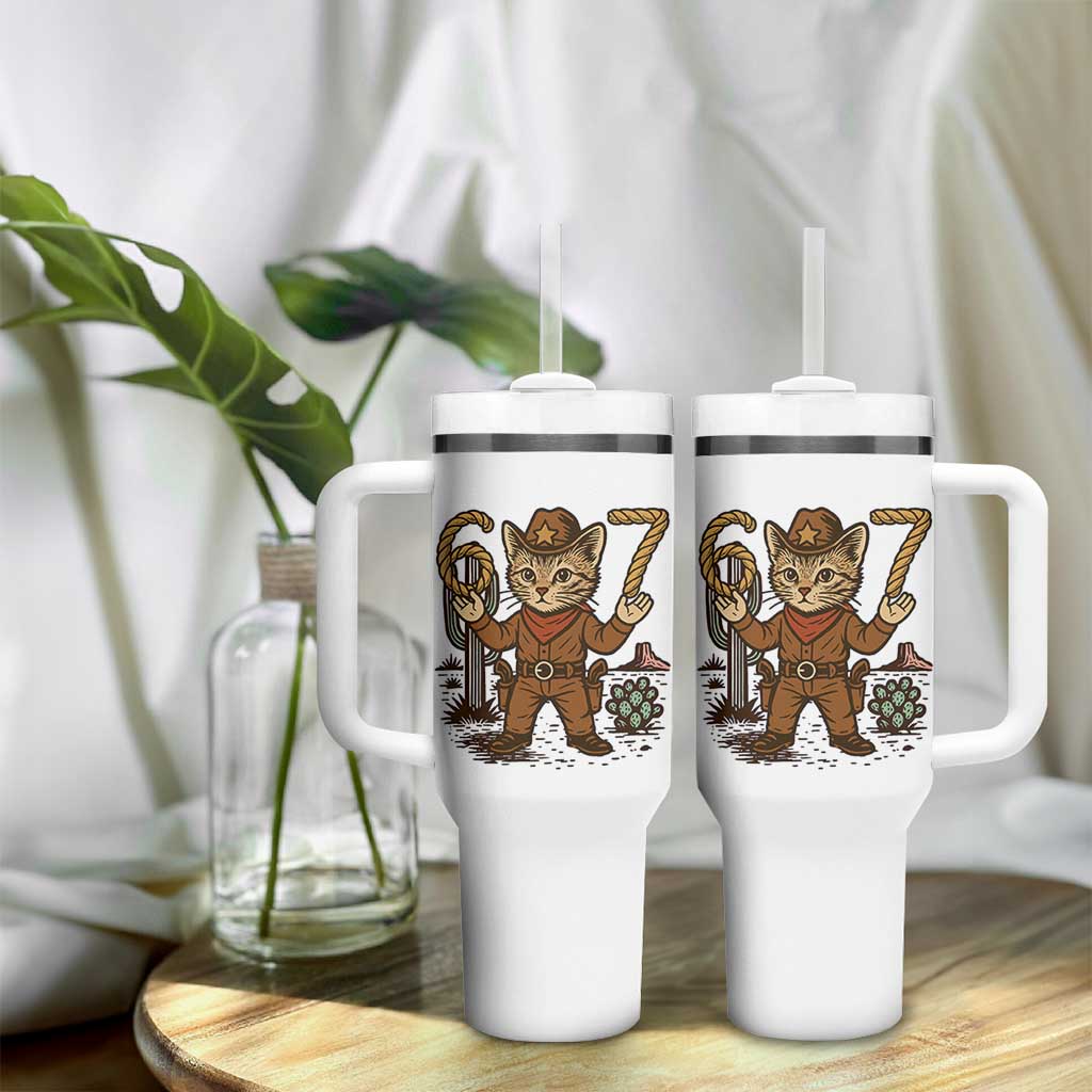 Funny Cowcat Six Seven Meme Tumbler With Handle Gen Alpha 67 Trend Gift - Wonder Print Shop