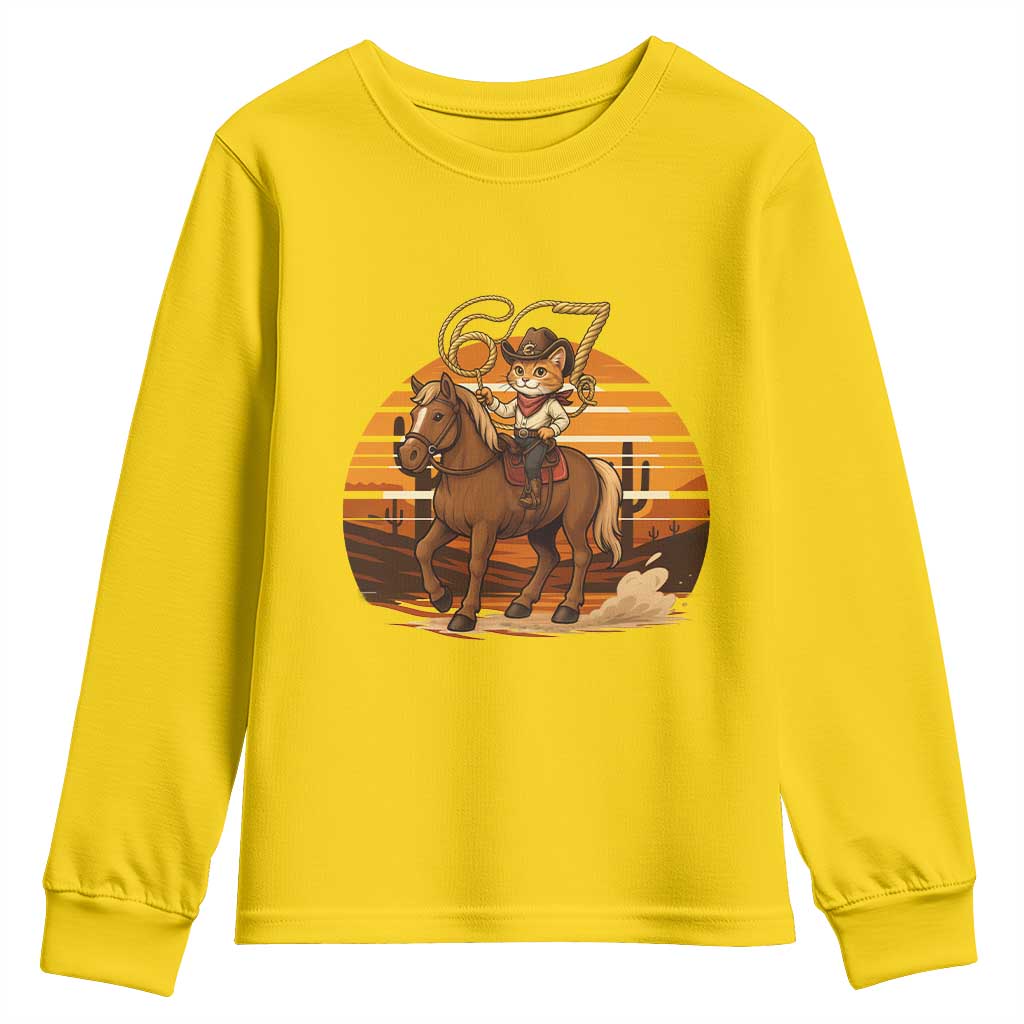 Funny Cowcat Six Seven Meme Youth Sweatshirt Western 67 Trend Gift - Wonder Print Shop