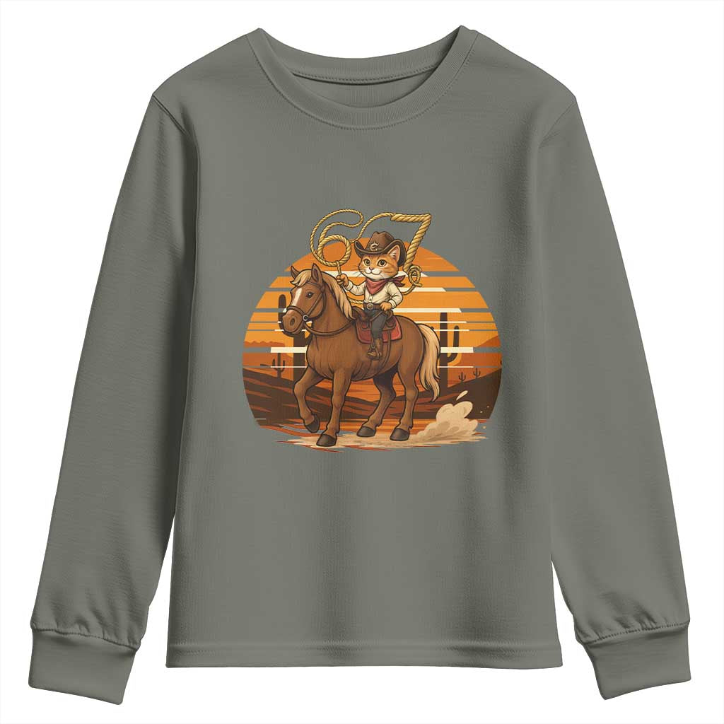 Funny Cowcat Six Seven Meme Youth Sweatshirt Western 67 Trend Gift - Wonder Print Shop