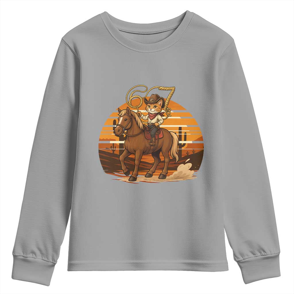 Funny Cowcat Six Seven Meme Youth Sweatshirt Western 67 Trend Gift - Wonder Print Shop