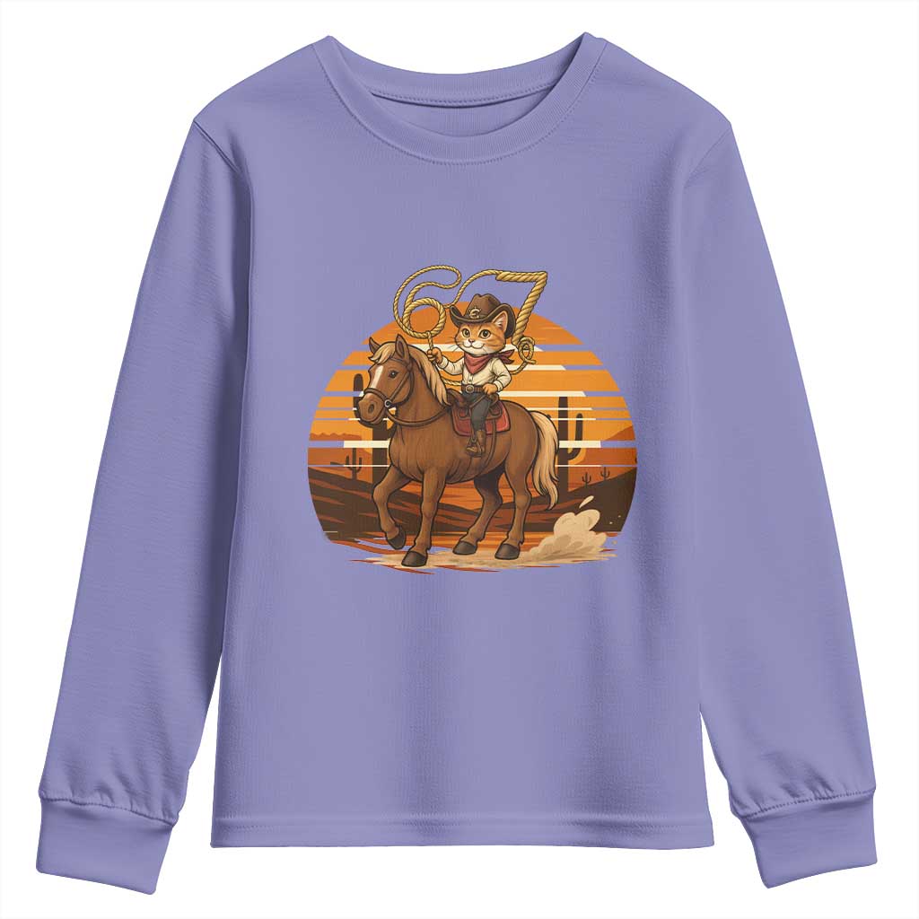 Funny Cowcat Six Seven Meme Youth Sweatshirt Western 67 Trend Gift - Wonder Print Shop