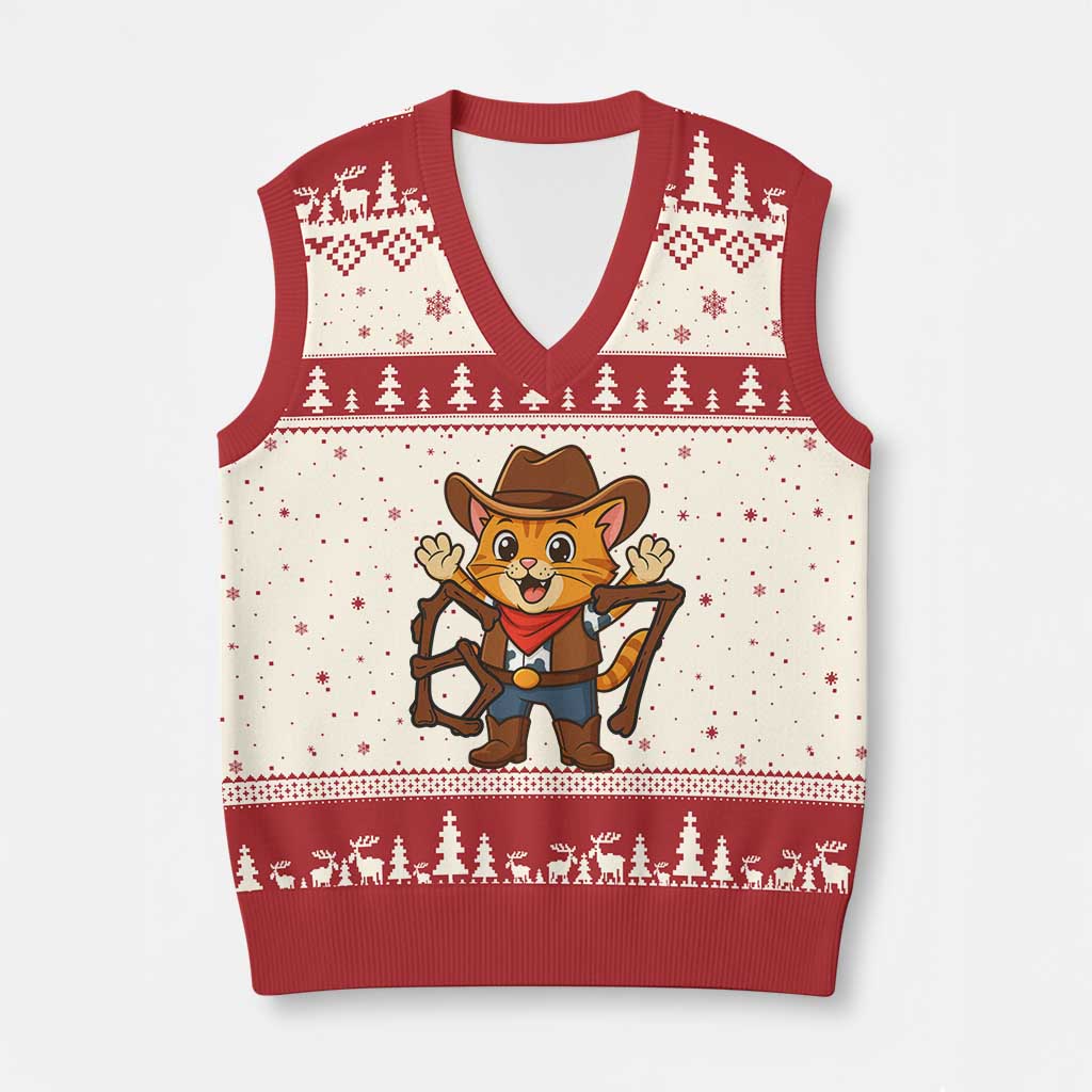 Funny Six Seven Meme Cowcat V-Neck Knit Sweater Vest Gen Alpha Slang Gift - Wonder Print Shop