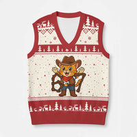 Funny Six Seven Meme Cowcat V-Neck Knit Sweater Vest Gen Alpha Slang Gift - Wonder Print Shop