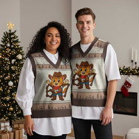 Funny Six Seven Meme Cowcat V-Neck Knit Sweater Vest Gen Alpha Slang Gift - Wonder Print Shop