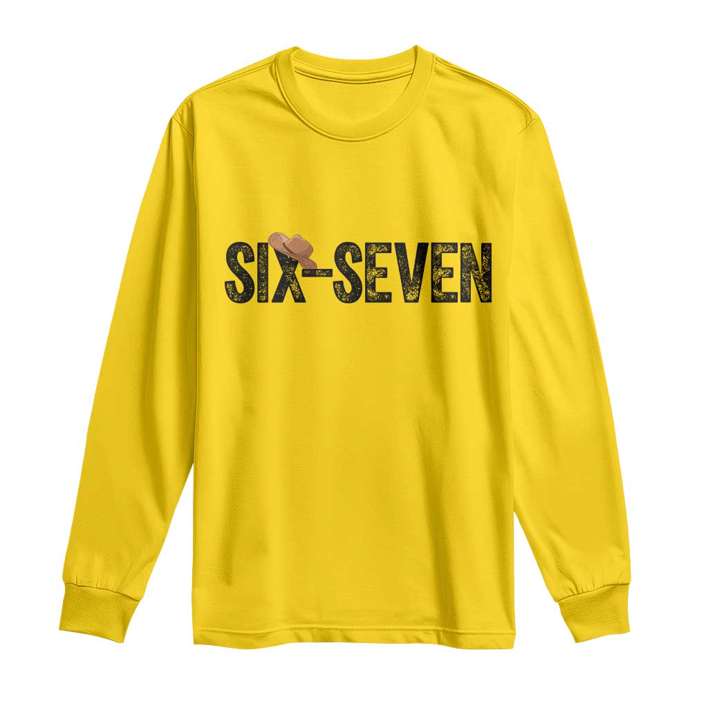 Six Seven Meme Gen Alpha Cowboy Hat Long Sleeve Shirt Funny Western Gift - Wonder Print Shop