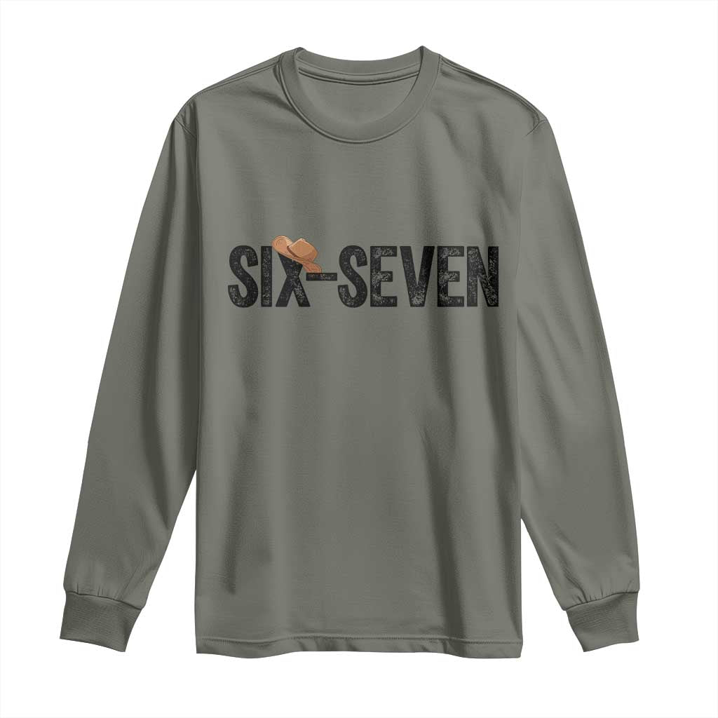 Six Seven Meme Gen Alpha Cowboy Hat Long Sleeve Shirt Funny Western Gift - Wonder Print Shop