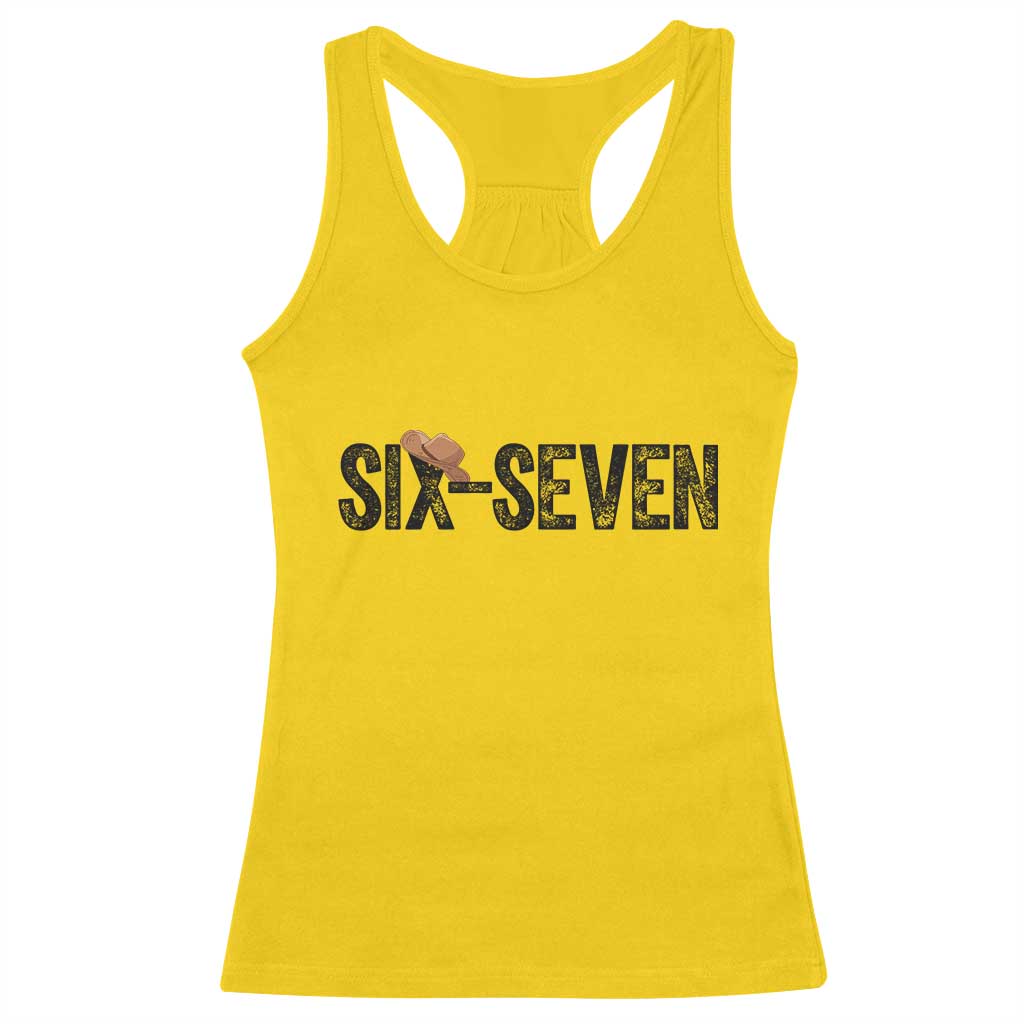 Six Seven Meme Gen Alpha Cowboy Hat Racerback Tank Top Funny Western Gift - Wonder Print Shop