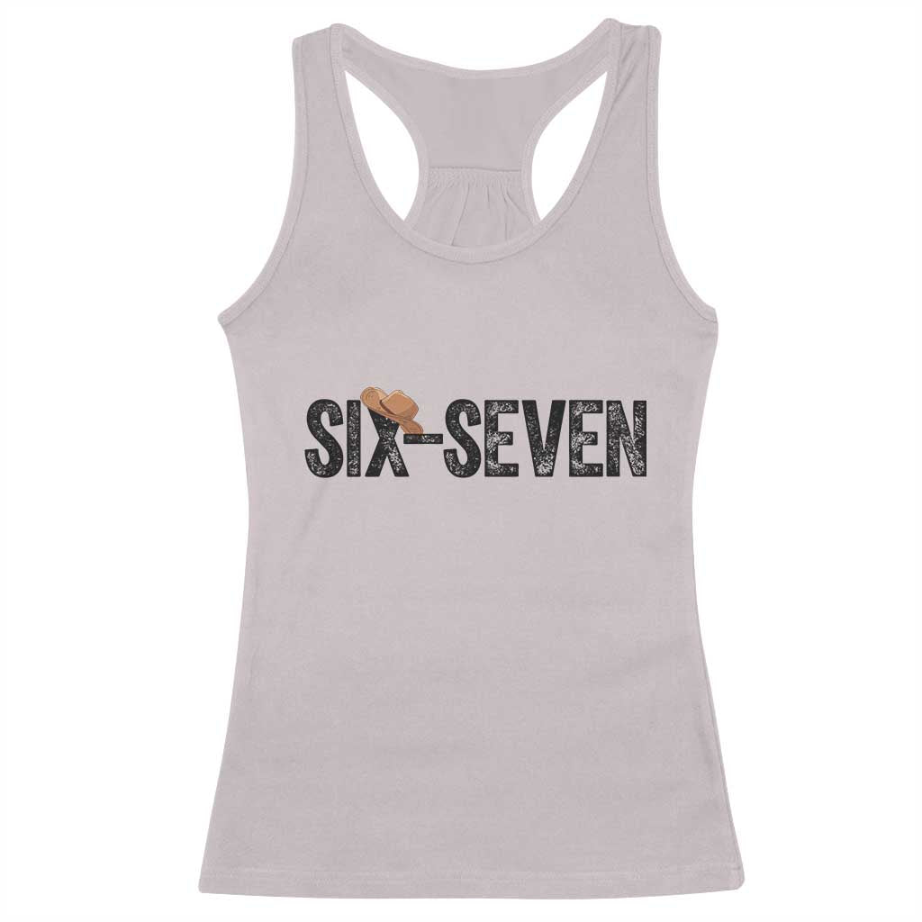 Six Seven Meme Gen Alpha Cowboy Hat Racerback Tank Top Funny Western Gift - Wonder Print Shop