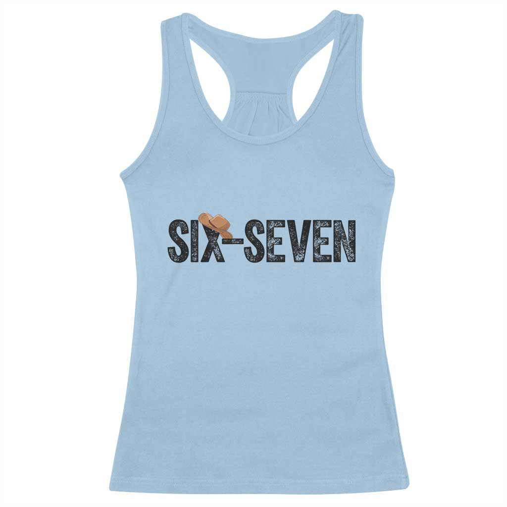 Six Seven Meme Gen Alpha Cowboy Hat Racerback Tank Top Funny Western Gift - Wonder Print Shop