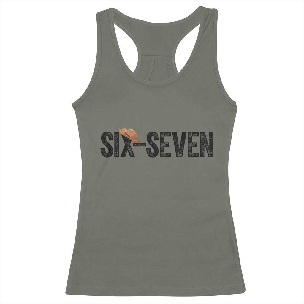 Six Seven Meme Gen Alpha Cowboy Hat Racerback Tank Top Funny Western Gift - Wonder Print Shop