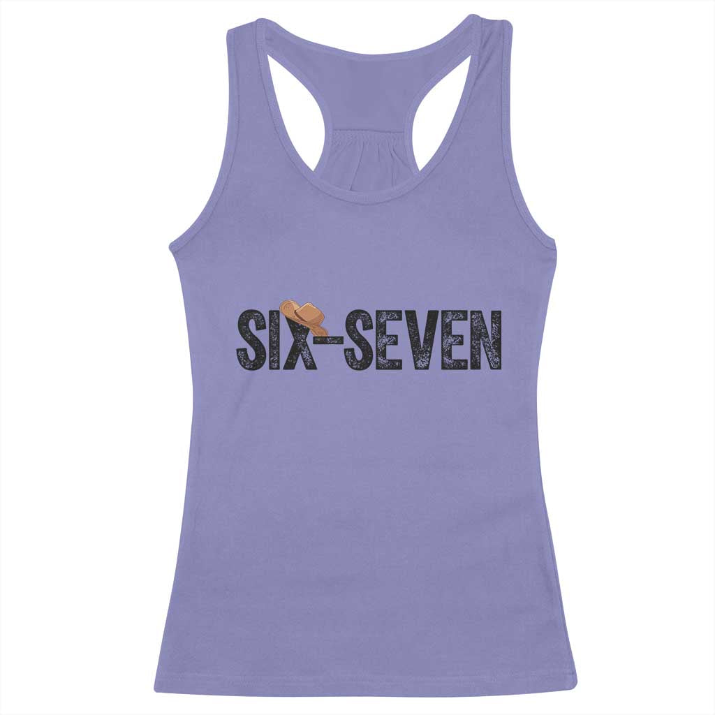 Six Seven Meme Gen Alpha Cowboy Hat Racerback Tank Top Funny Western Gift - Wonder Print Shop