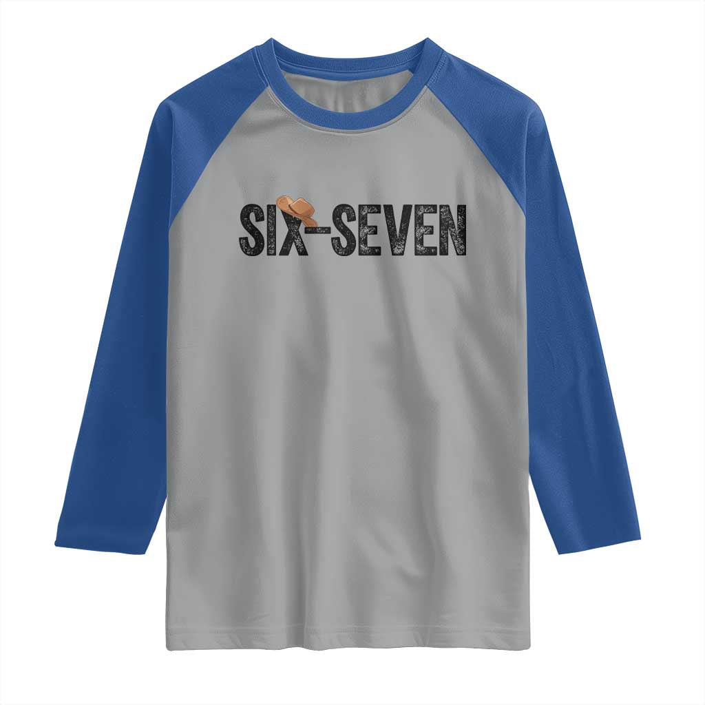 Six Seven Meme Gen Alpha Cowboy Hat Raglan Shirt Funny Western Gift - Wonder Print Shop