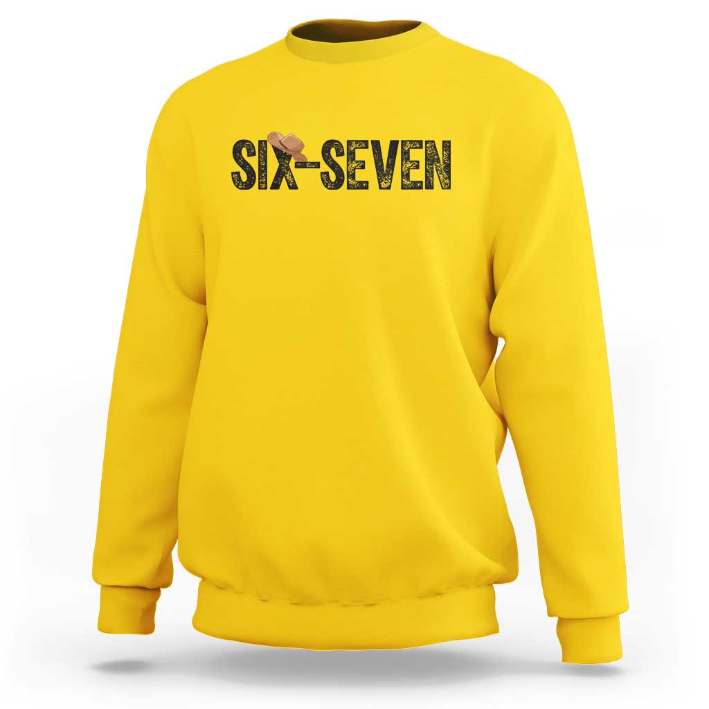 Six Seven Meme Gen Alpha Cowboy Hat Sweatshirt Funny Western Gift - Wonder Print Shop