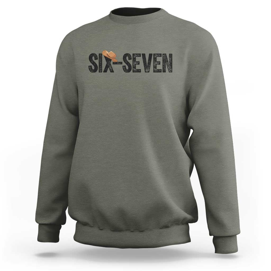 Six Seven Meme Gen Alpha Cowboy Hat Sweatshirt Funny Western Gift - Wonder Print Shop