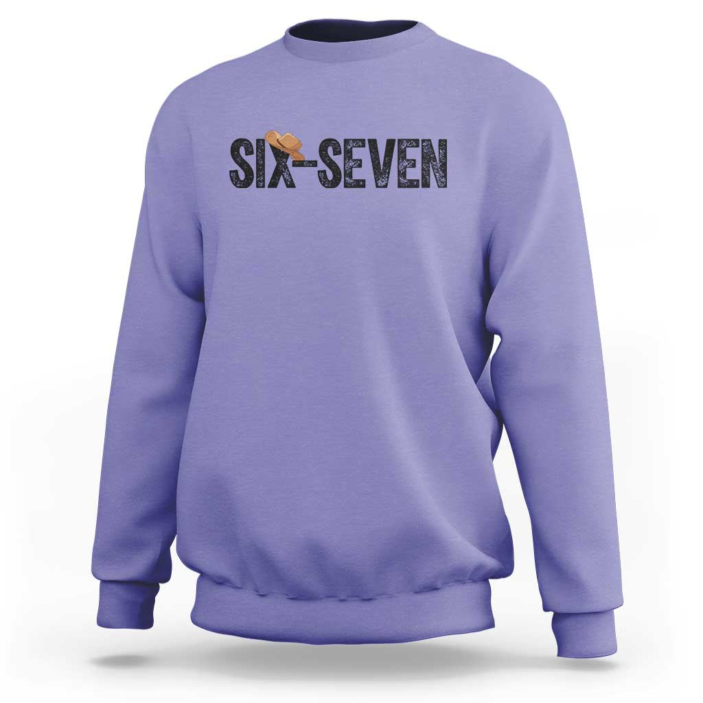 Six Seven Meme Gen Alpha Cowboy Hat Sweatshirt Funny Western Gift - Wonder Print Shop