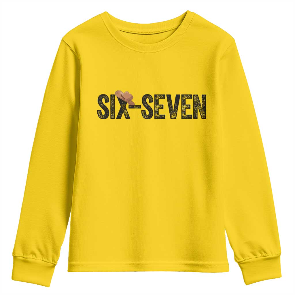 Six Seven Meme Gen Alpha Cowboy Hat Youth Sweatshirt Funny Western Gift - Wonder Print Shop