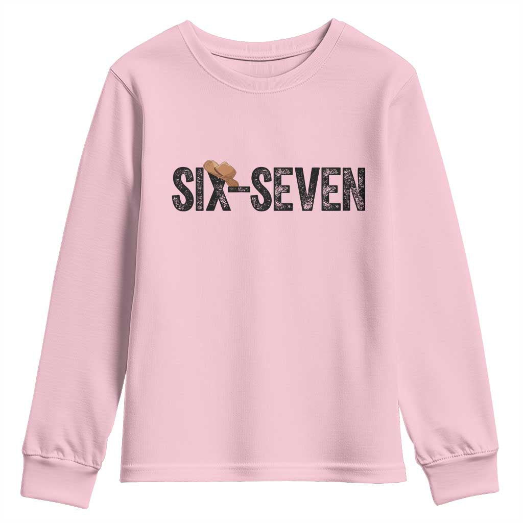 Six Seven Meme Gen Alpha Cowboy Hat Youth Sweatshirt Funny Western Gift - Wonder Print Shop
