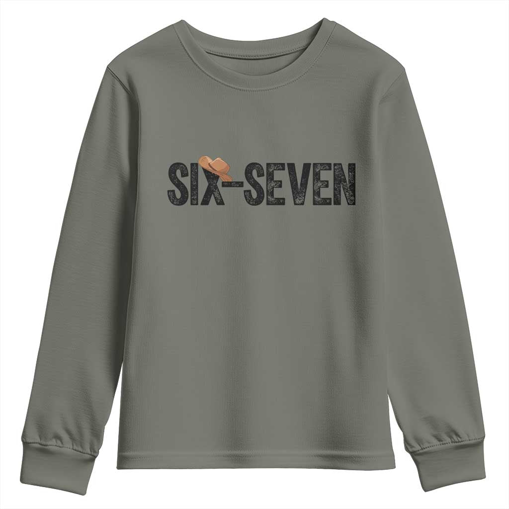 Six Seven Meme Gen Alpha Cowboy Hat Youth Sweatshirt Funny Western Gift - Wonder Print Shop