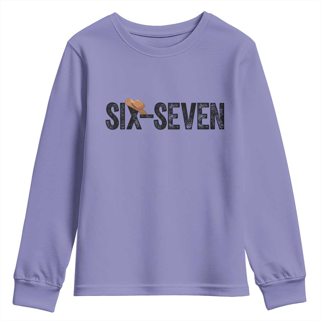 Six Seven Meme Gen Alpha Cowboy Hat Youth Sweatshirt Funny Western Gift - Wonder Print Shop