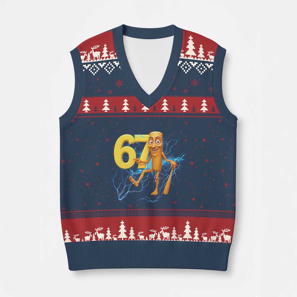 Tung Tung Sahur Six Seven Meme V-Neck Knit Sweater Vest Funny Gen Z Alpha Gift - Wonder Print Shop