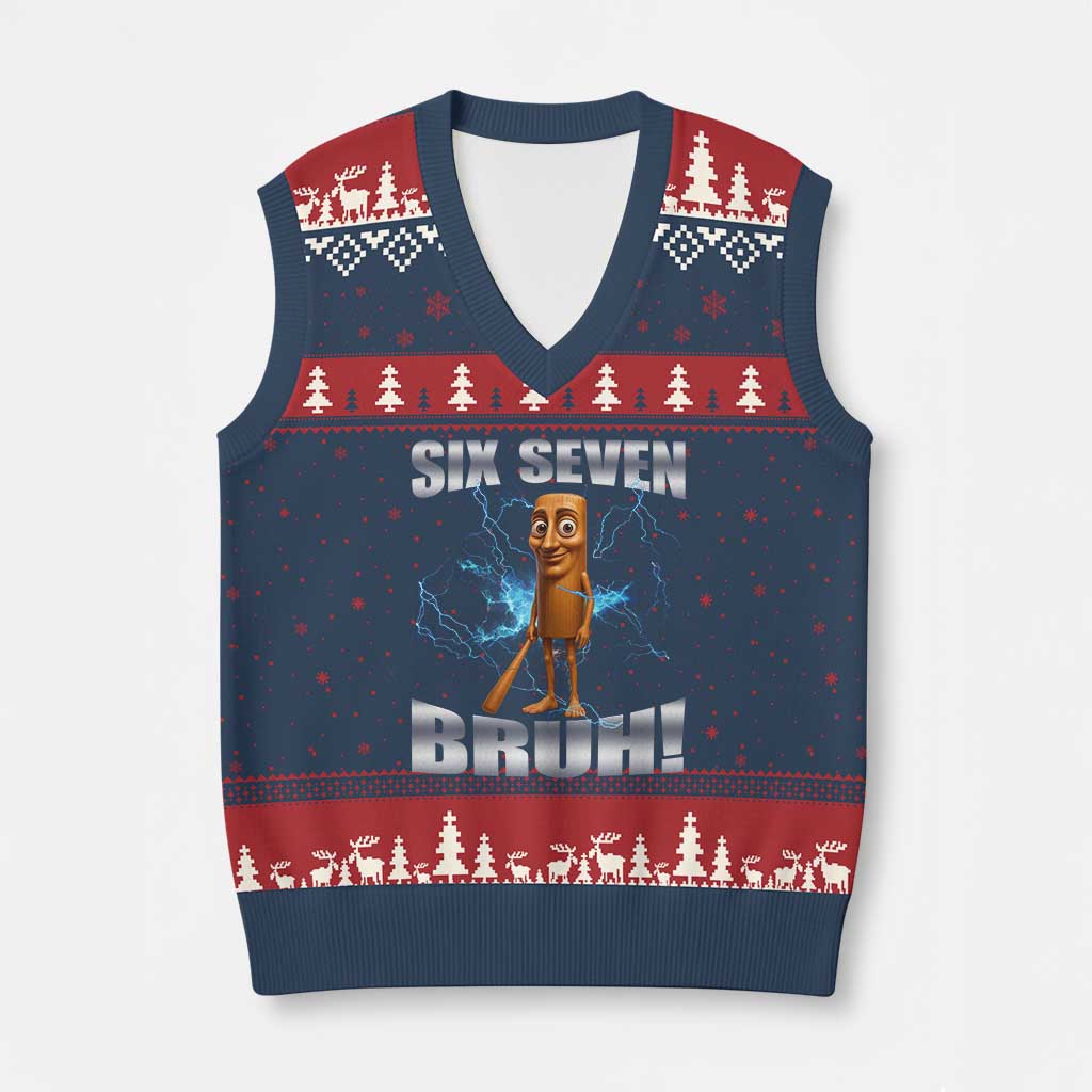 Tung Tung Sahur Six Seven Meme V-Neck Knit Sweater Vest Funny 67 Gen Alpha Gift - Wonder Print Shop