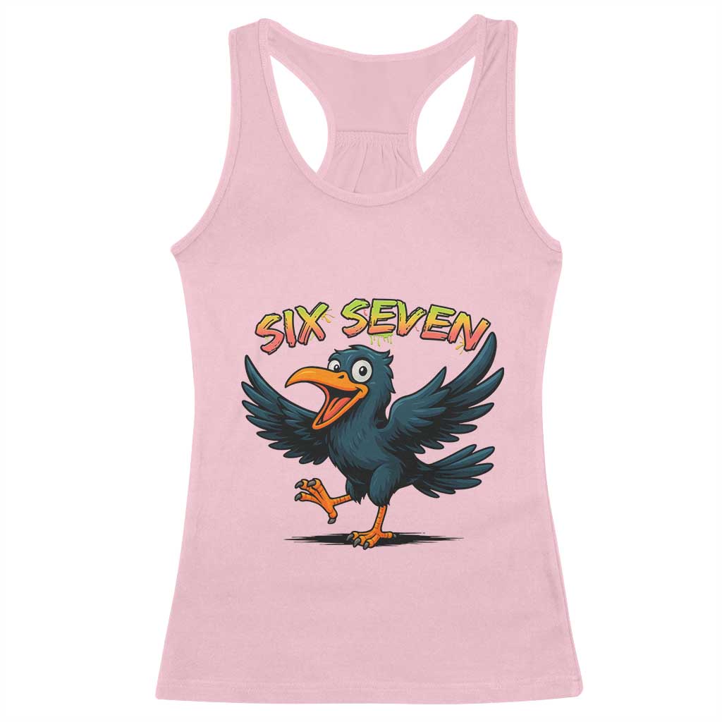 Funny Raven Six Seven Meme Trending Gift Racerback Tank Top - Wonder Print Shop
