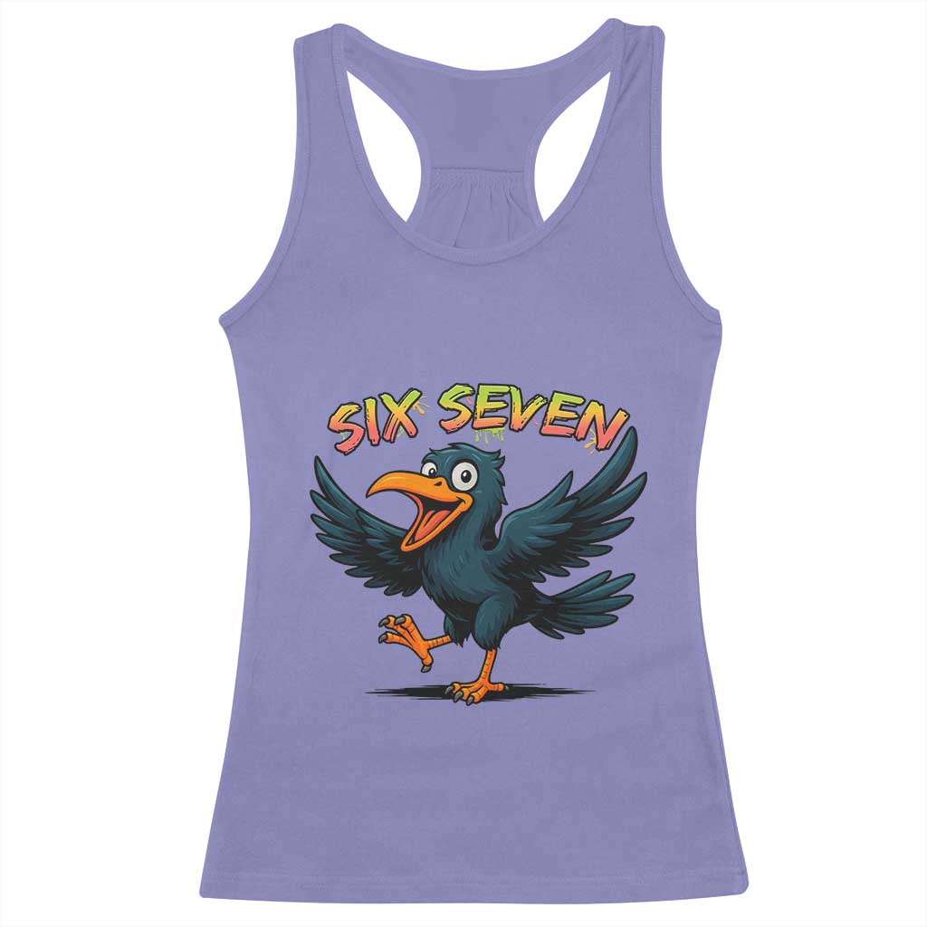 Funny Raven Six Seven Meme Trending Gift Racerback Tank Top - Wonder Print Shop