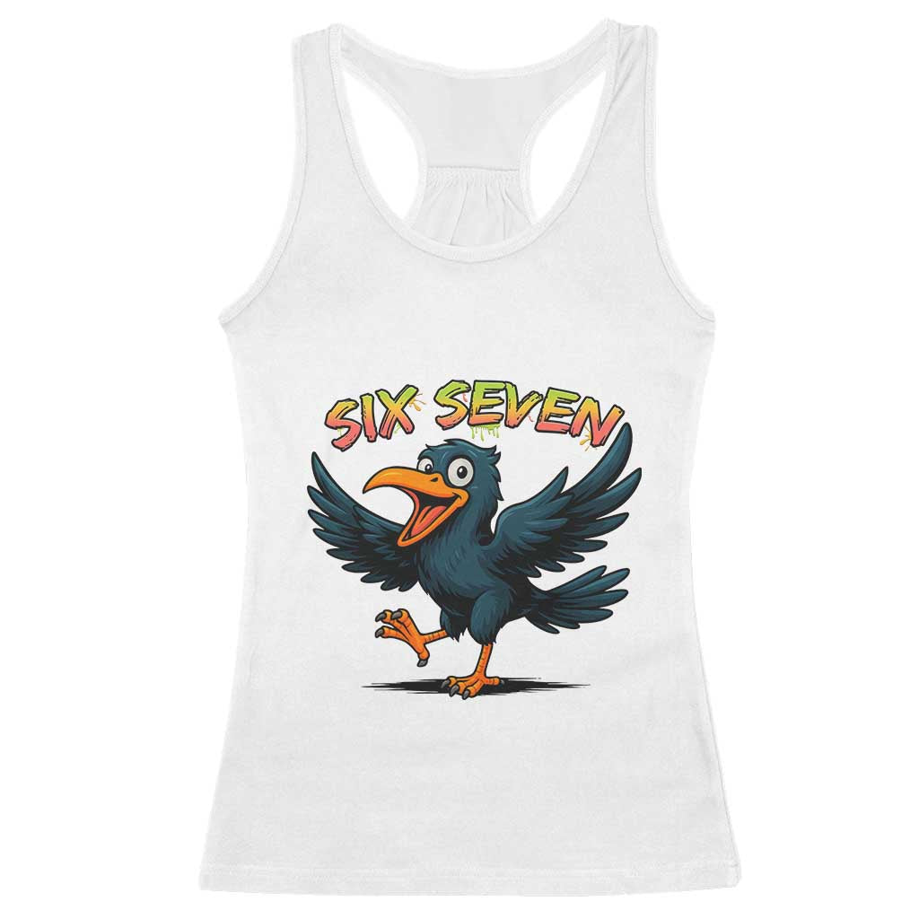 Funny Raven Six Seven Meme Trending Gift Racerback Tank Top - Wonder Print Shop