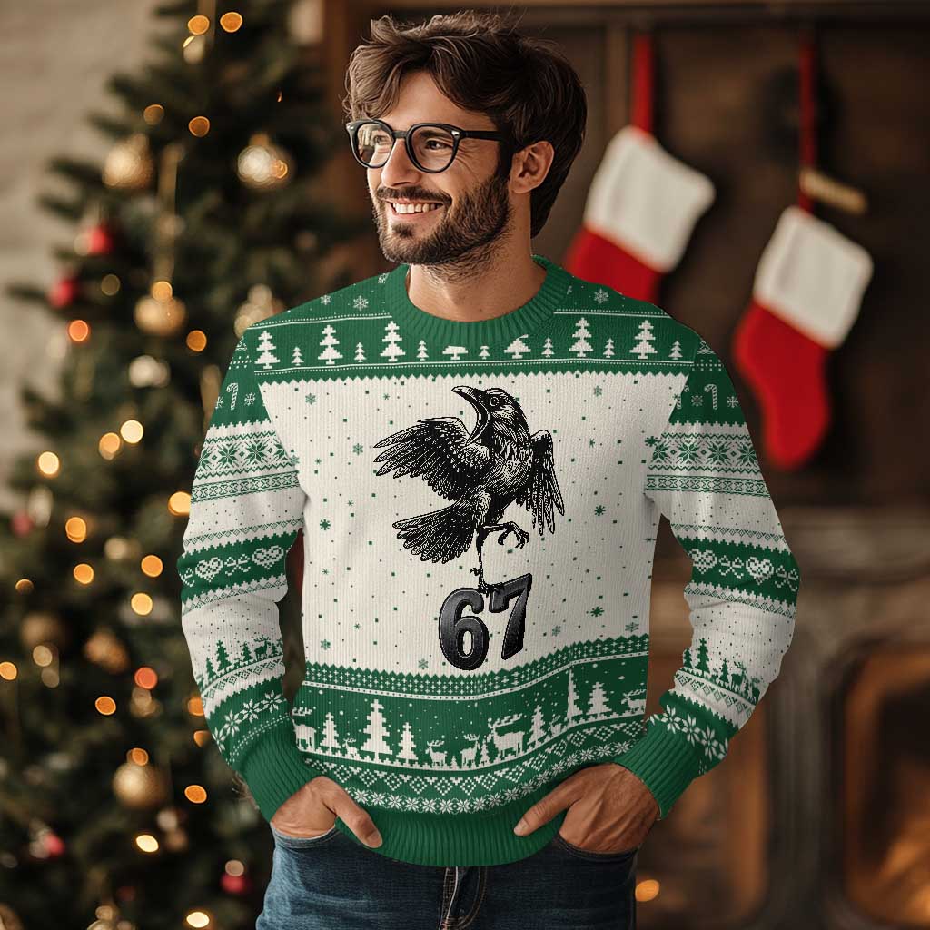 Funny Raven Brainrot Six Seven Meme Gift Ugly Christmas Sweater - Wonder Print Shop
