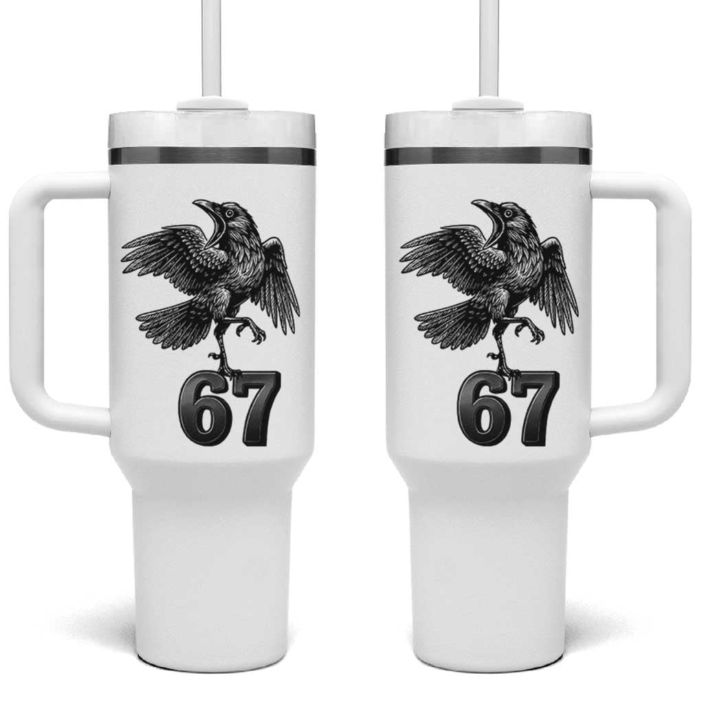 Funny Raven Brainrot Six Seven Meme Gift Tumbler With Handle - Wonder Print Shop