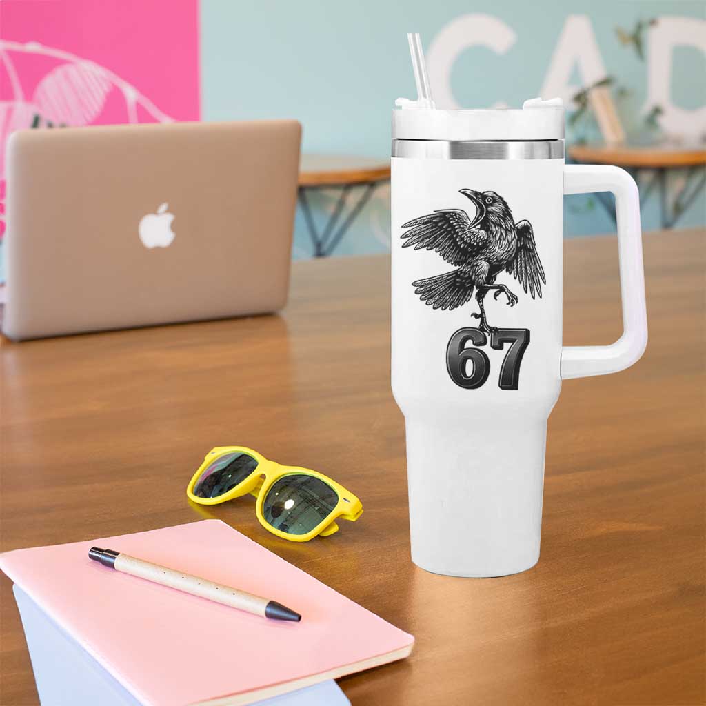 Funny Raven Brainrot Six Seven Meme Gift Tumbler With Handle - Wonder Print Shop