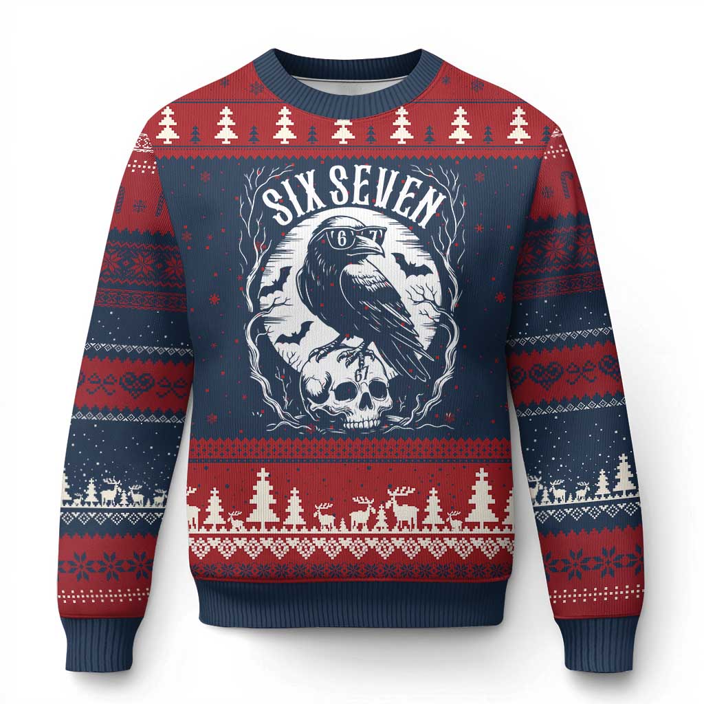 Gothic Raven Brainrot Six Seven Ugly Christmas Sweater Gen Z Alpha Gift - Wonder Print Shop