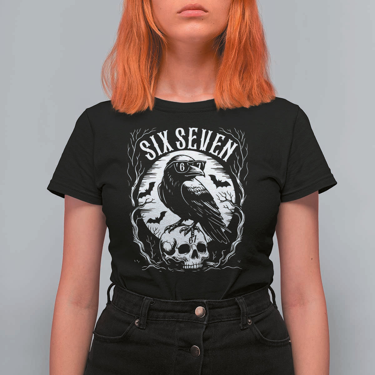 Gothic Raven Brainrot Six Seven T Shirt For Women Gen Z Alpha Gift - Wonder Print Shop