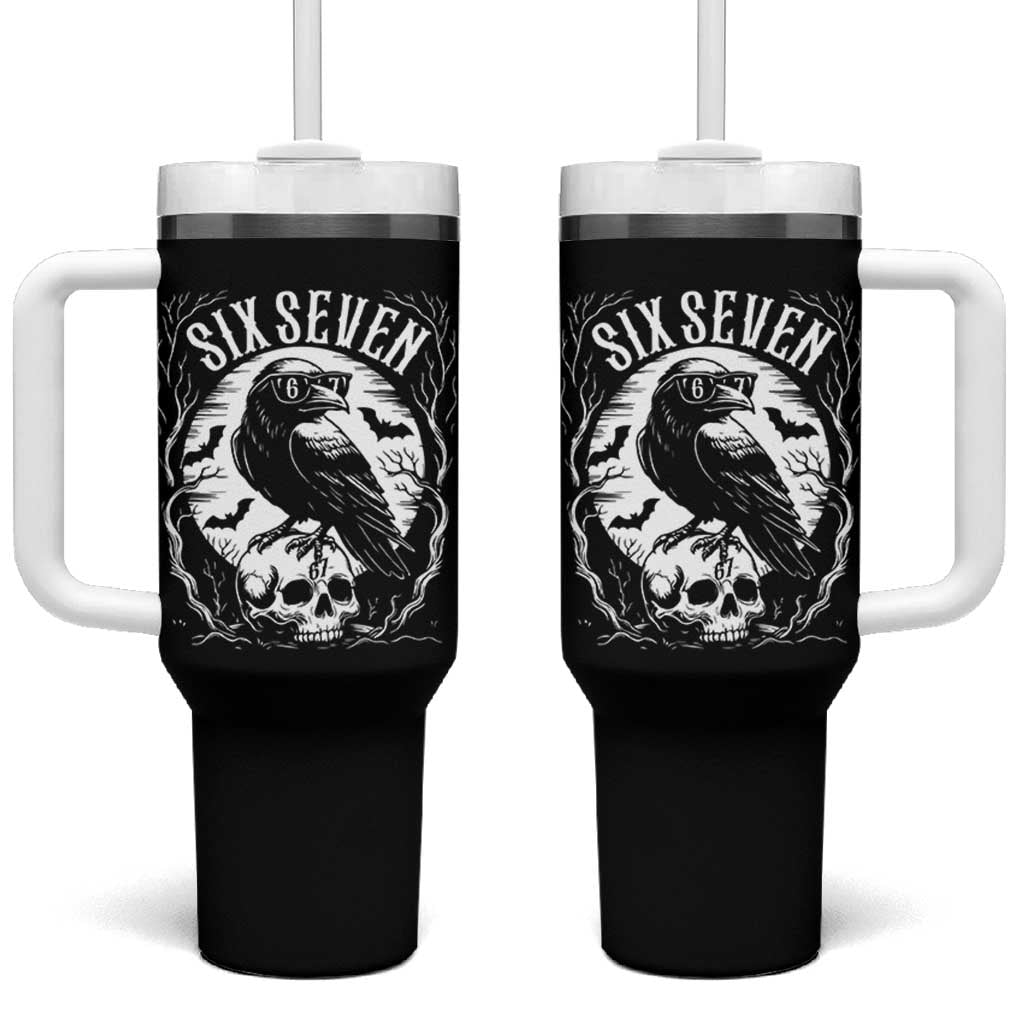 Gothic Raven Brainrot Six Seven Tumbler With Handle Gen Z Alpha Gift - Wonder Print Shop