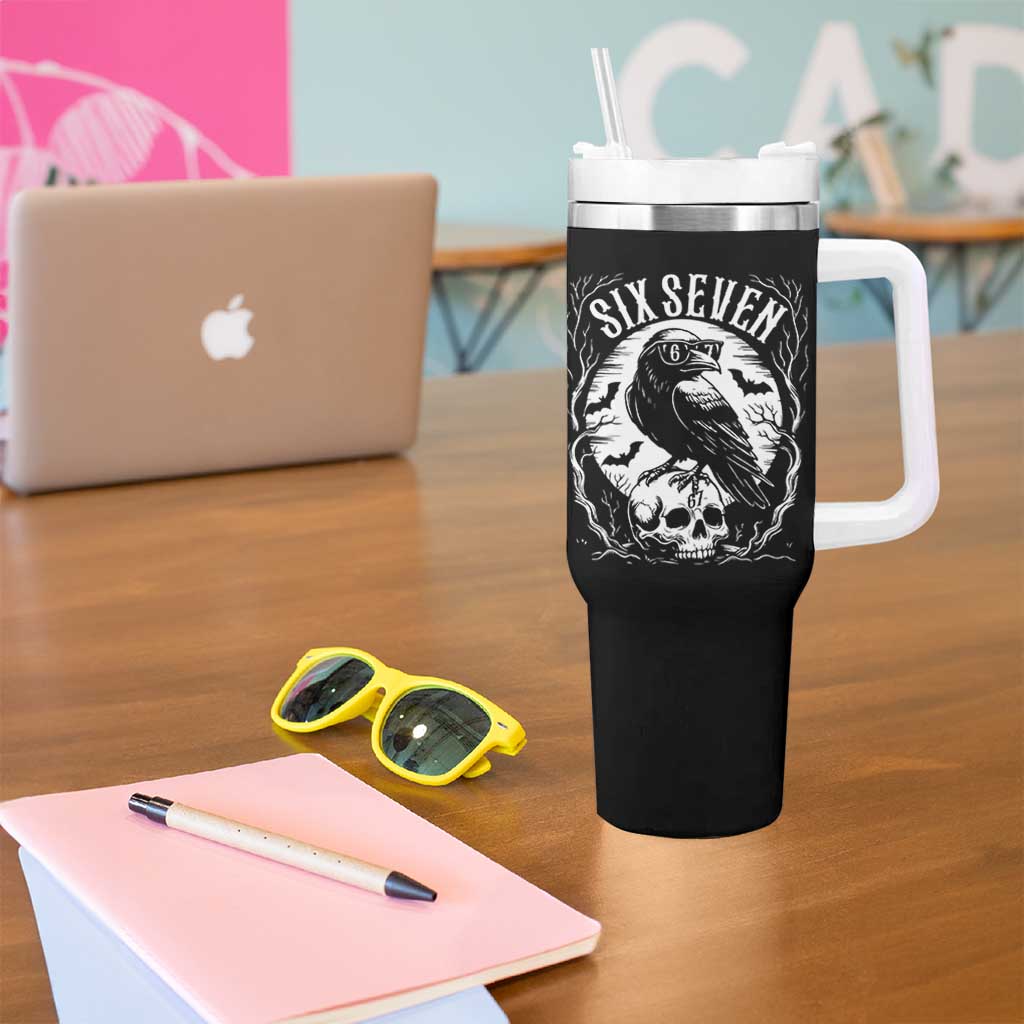 Gothic Raven Brainrot Six Seven Tumbler With Handle Gen Z Alpha Gift - Wonder Print Shop